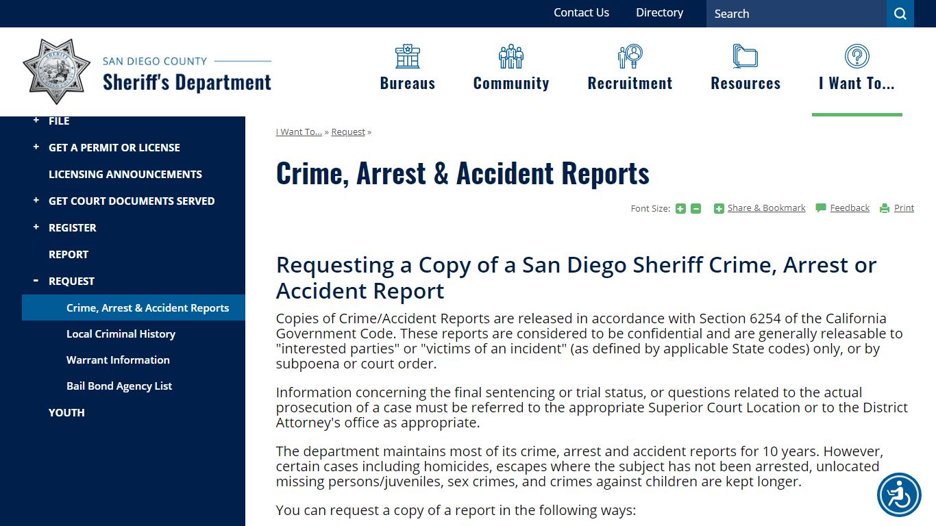 Crime, Arrest & Accident Reports | San Diego County Sheriff